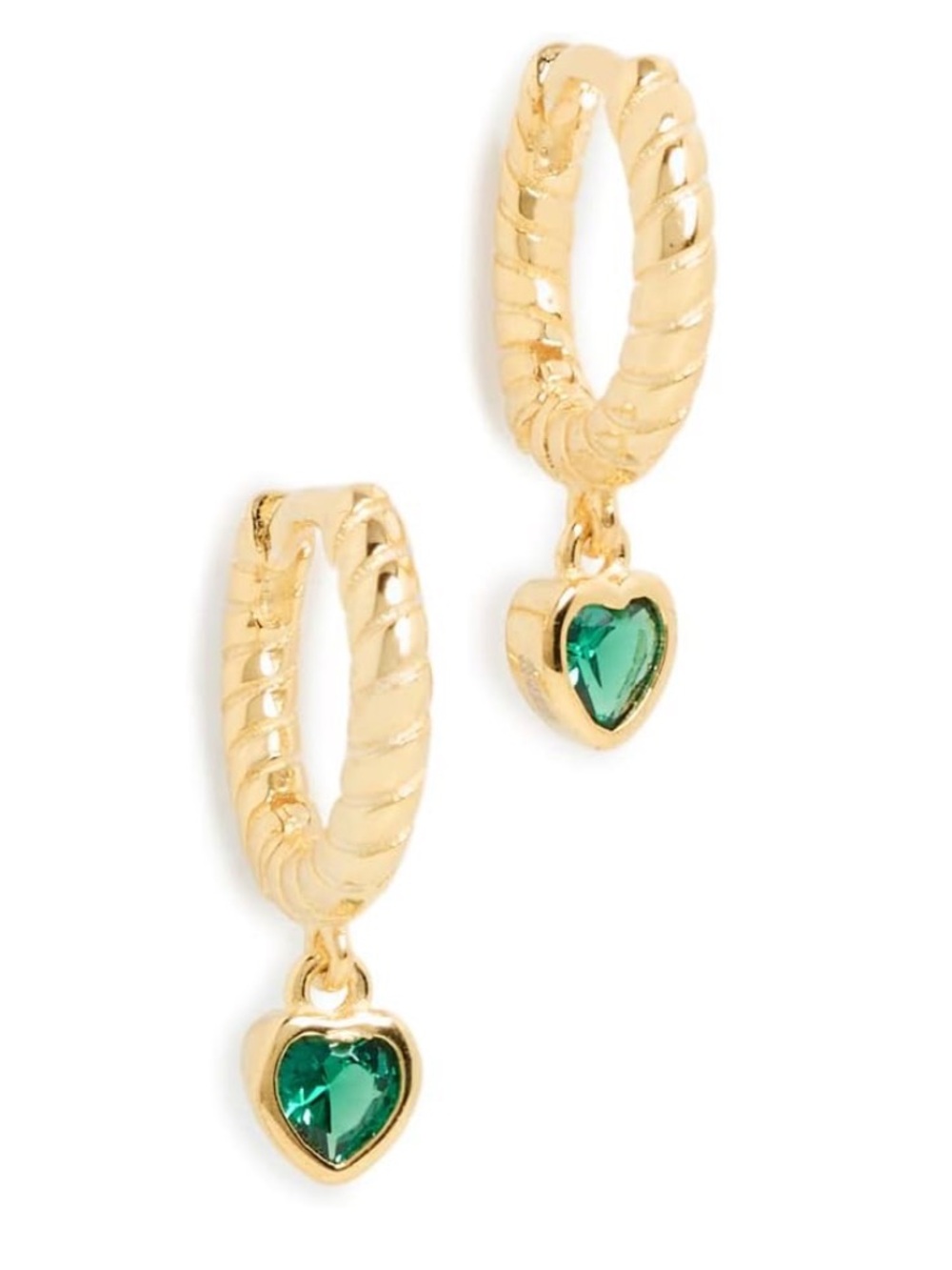 Adina Eden Dangling Bezel Heart Textured Huggie Earrings
